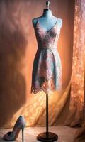 AI generated mini dress with low neckline on a mannequin. ai generative photo