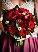 AI generated Wedding bouquet with red and white peonies and roses. ai generative photo