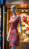 AI generated mini dress with low neckline on a mannequin. ai generative photo