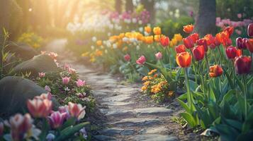 ai generado el jardín es un hermosa ajuste para el verano. foto