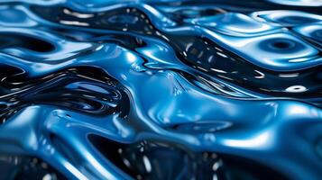 AI generated A shiny blue metallic surface with waves and ripples featuring fluid lines and curves. Abstract background. Generated by artificial intelligence. photo