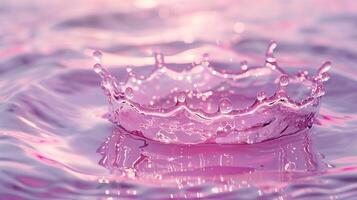 AI generated A pink crown made of water, with ripples on the surface and reflections in light purple tones. The crown is located at the center of the picture, with a soft background. photo