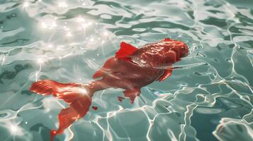 AI generated Big red fish on the sparkling white water. Beautiful curves, sunlight, light and shadow, natural light. Generated by artificial intelligence. photo