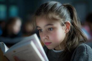 AI generated Young Reader Enthralled in a World of Books photo