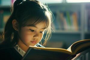 AI generated Young Reader Enthralled in a World of Books photo