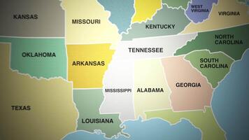 Digital animation of US map zooming in to Alabama state video