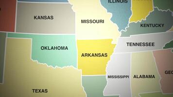 Digital animation of US map zooming in to Arkansas state video