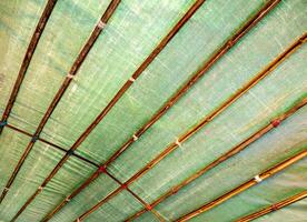 The roof of the passenger boat is made of thin canvas on a bamboo frame photo