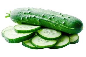 AI generated Pile of mature cucumbers on a transparent background photo