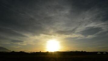 Big airplane landing at sunset video