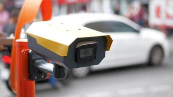 Urban security camera placements near vehicles captured in video footage