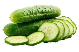 AI generated Pile of mature cucumbers on a transparent background photo