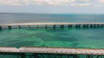 Aerial view of the Seven Mile Bridge. Old and new bridge video