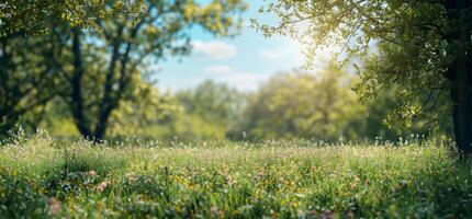 AI generated Golden hour glow over a colorful field of wildflowers photo