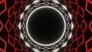 White and Red Neon Circle in Mirror Tunnel Background VJ Loop video