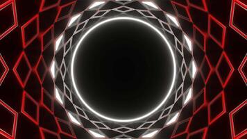 White and Red Neon Circle in Mirror Tunnel Background VJ Loop video