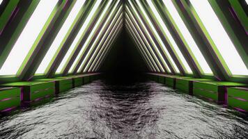 Green and Pink Neon Glowing Triangular Arch Tunnel Background VJ Loop video