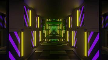 grön och gul och lila flammande neon ljus spegel tunnel bakgrund vj slinga video