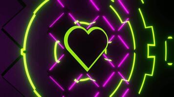 Lime and Pink Neon Glowing Full Abstract Heart Background VJ Loop video