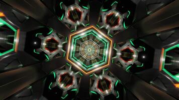 Orange and Turquoise Neon Glowing Hexagoned Tunnel Background VJ Loop video