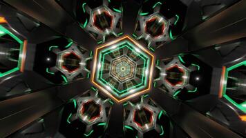 Orange and Turquoise Neon Glowing Hexagoned Tunnel Background VJ Loop video