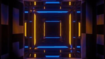 Blue and Orange Neon Mirror Corridor Background VJ Loop video