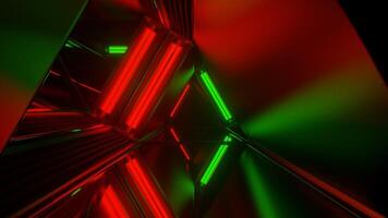 groen en rood neon gloed spiegel driehoekig tunnel achtergrond vj lus video