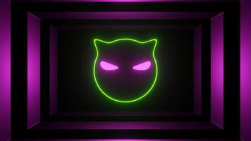 Pink and Lime Neon Glowing Cat Head Background VJ Loop video