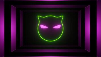 Pink and Lime Neon Glowing Cat Head Background VJ Loop video