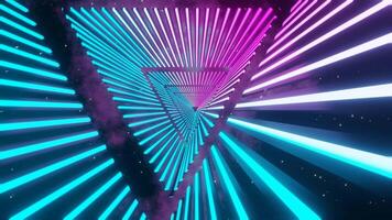 Cyan and Pink Neon Glowing Sci-Fi Triangular Dimension Background VJ Loop video