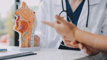Doctor with human Pancreatitis anatomy model with Pancreas, Gallbladder, Bile Duct, Duodenum, Small intestine. Pancreatic cancer, Acute and Chronic pancreatitis, Digestive system and Health concept video