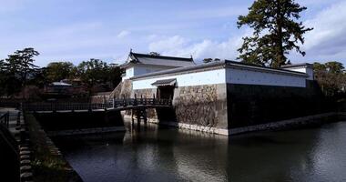 The gate of Odawara castle in Kanagawa sunny day wide shot panning video