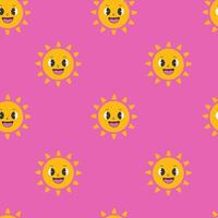 Summer bright seamless pattern with happy sun character vector