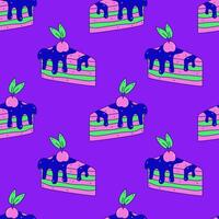 Piece of cake modern seamless pattern in doodle style vector