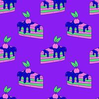 Piece of cake modern seamless pattern in doodle style vector