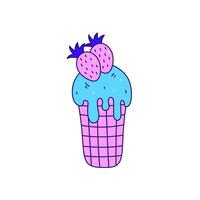 Ice cream with strawberry melting food vector illustration in doodle style