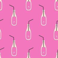 Drink modern pink seamless pattern with soda bottle vector