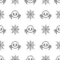 Cute Spider and Web Seamless Pattern in doodle style vector