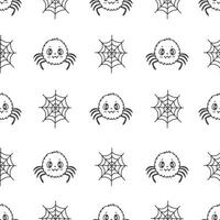 Cute Spider and Web Seamless Pattern in doodle style vector