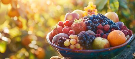 ai generado un vibrante delicioso Fresco frutas sano concepto antecedentes foto