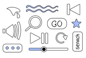 Black and white set in vector with various icons on the theme of the Internet and browser. Buttons, icons, arrows