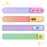 Colorful vector set with multicolored switches in cartoon style. Pink, purple, green, yellow