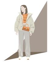 Street style fashion woman in winter outfit vector