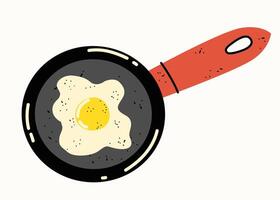 Healthy breakfast. Fried egg in a frying pan. Set of vector flat illustrations in hand drawn style. Delicious dishes. Cartoon food icons. Isolated on a white background.