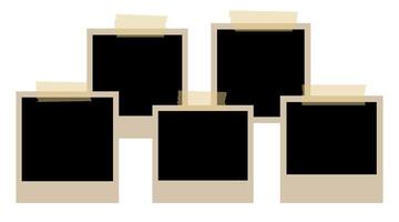 Set of old polaroid frames of different shapes. Superset photo frame on sticky tape isolated on white background. Photo frame vector mockup. Collage templates