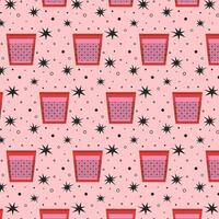 Pattern with alcoholic cocktails in glasses of different shapes in red and pink colors. Drinks in different types of vintage glasses. Modern design for greeting cards, posters, wrapping, pack paper. vector