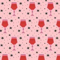 Pattern with alcoholic cocktails in glasses of different shapes in red and pink colors. Drinks in different types of vintage glasses. Modern design for greeting cards, posters, wrapping, pack paper. vector