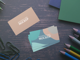 Wooden Background Business Card Mock-up psd