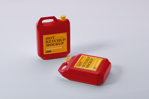 quente ketchup galão embalagem brincar para marca, 3d realista quente ketchup galão brincar psd