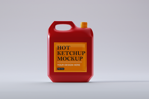 3d realistisch heiß Ketchup Verpackung Gallone Attrappe, Lehrmodell, Simulation Vorderseite Aussicht psd